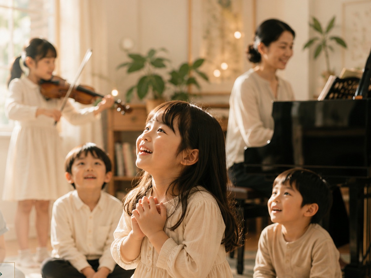 子どもたちが音楽と楽器に触れ、感性を育む様子